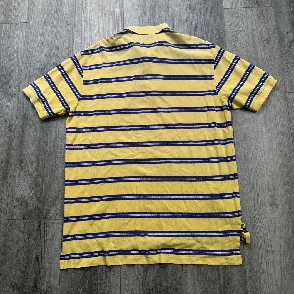 VTG Y2K Polo Ralph Lauren Yellow Blue Striped Polo Shirt Pony Logo Size L